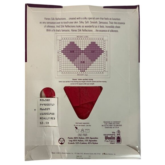 Hanes Silk Reflections Control Top Pantyhose CD Large Really Red Sandalfoot - Picture 2 of 3